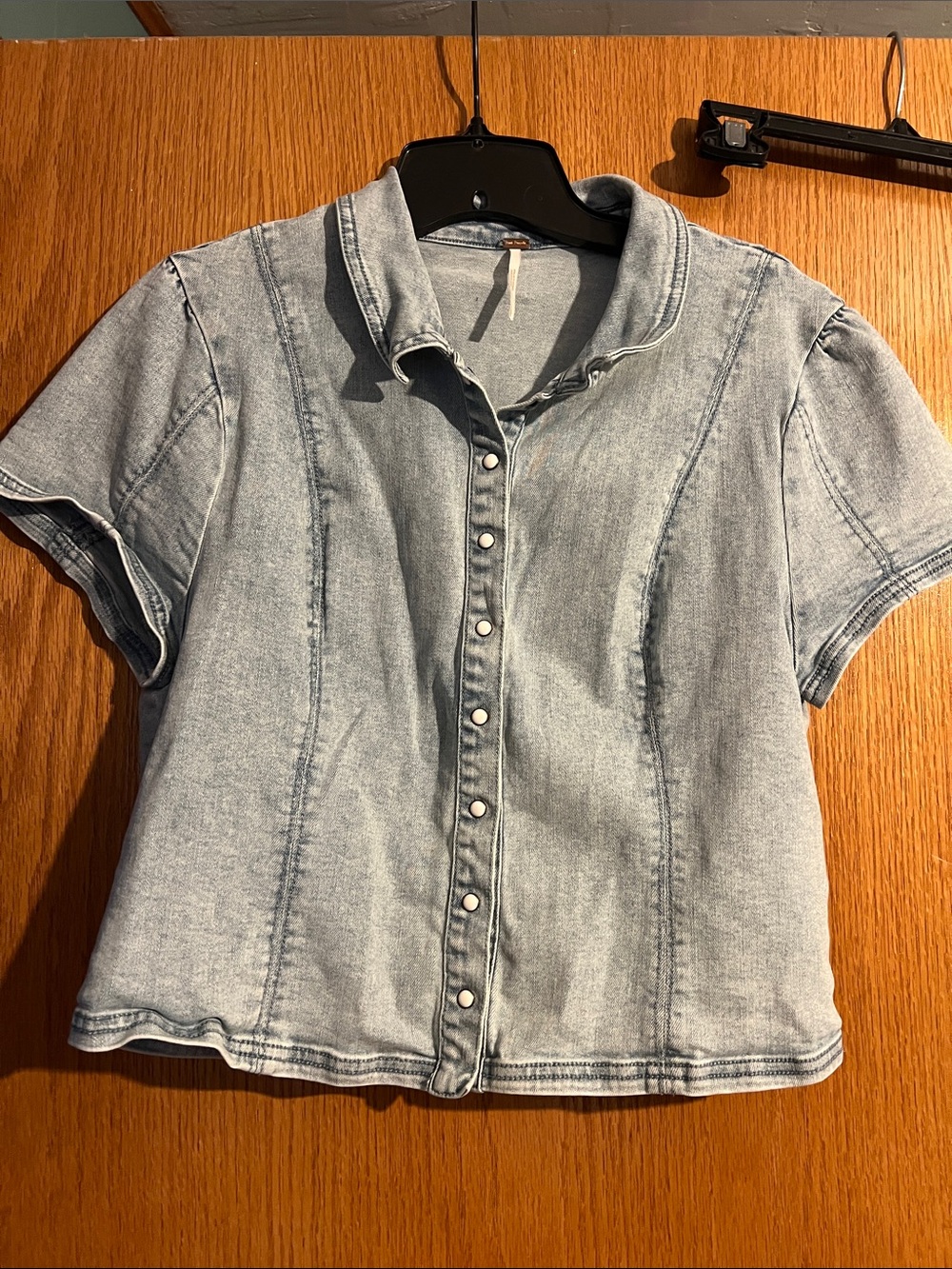 Free People Light Wash Denim Button-Front Top